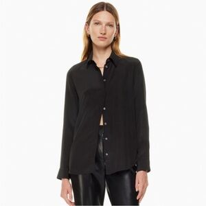 Aritzia Babaton Essential Black Semi-Sheer Silk Button up Blouse S EUC